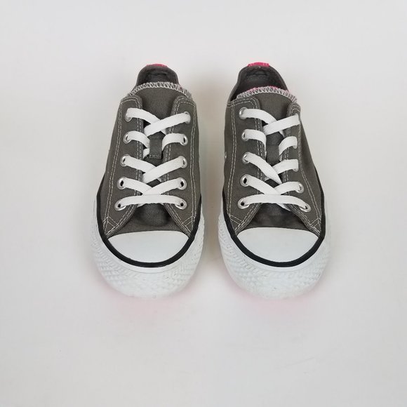 Converse Chuck Taylor All Star Low Top Gray Hot Pink Lace Up Canvas Sneakers - Picture 2 of 12